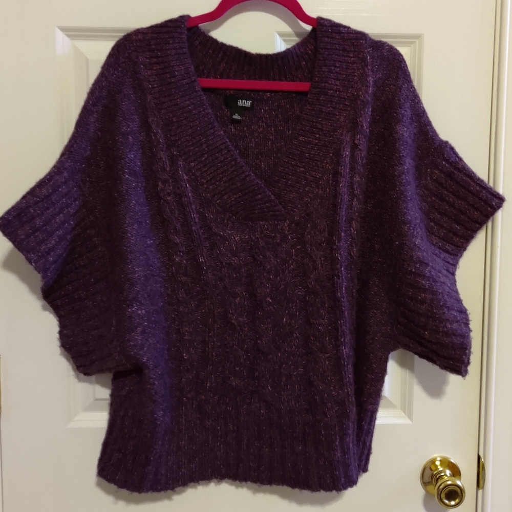 Ladies Purple V Neck, Short Sleeve Sweater. By a.n.a Size XL